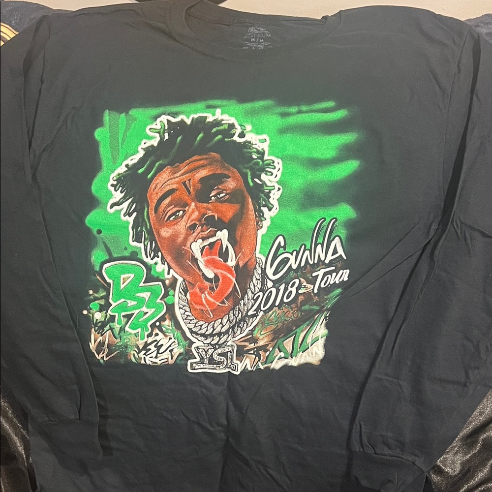Gunna Town Black Graphic Long-Sleeve Tour T-Shirt - Green Accent
